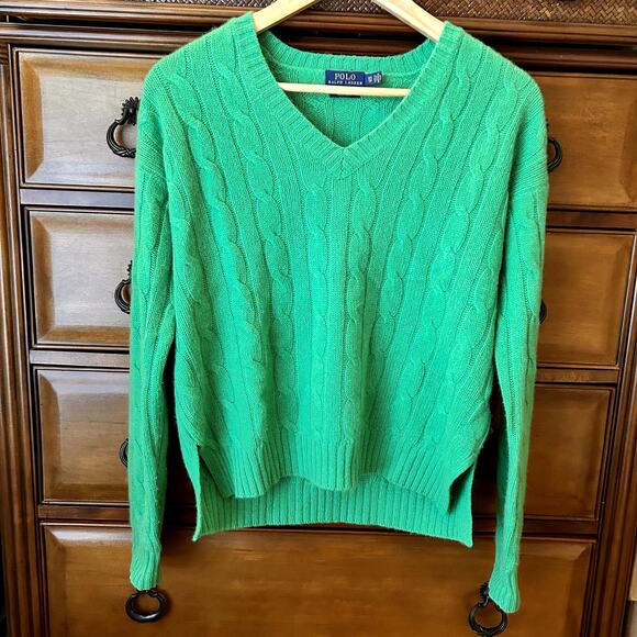 Polo Ralph Lauren Cashmere Green Cable knit sweater size Xs oversized